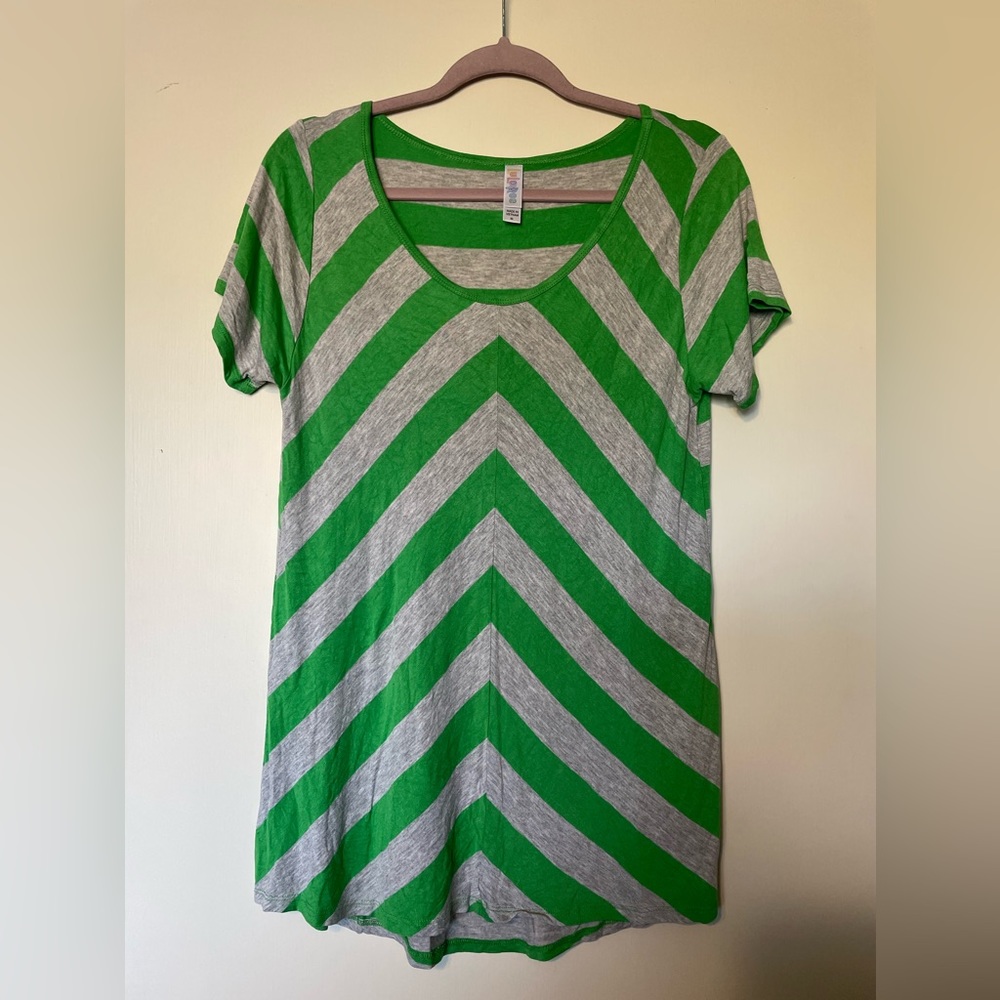 LuLaRoe Grey and Green Striped Classic Tee